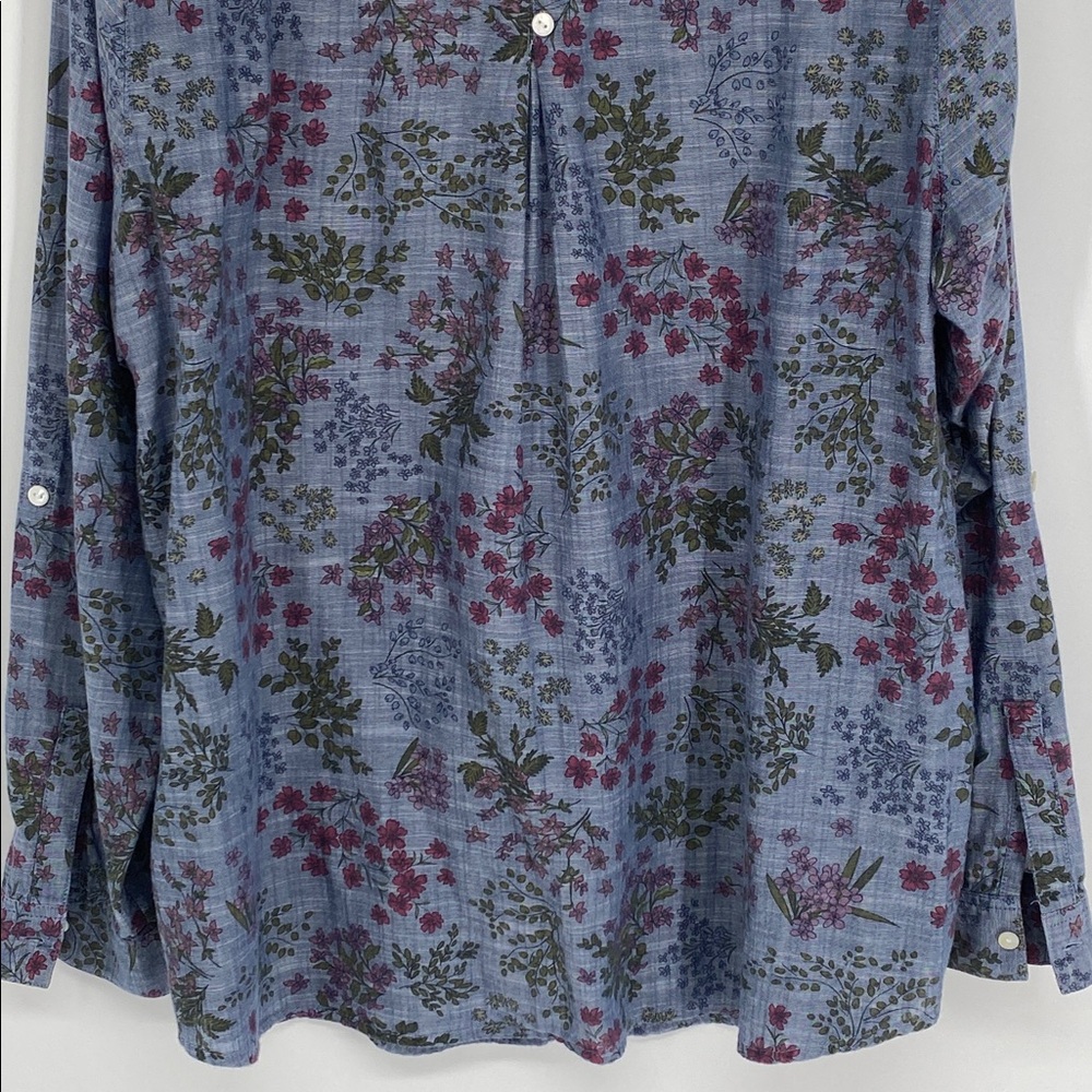 J. Jill Blue Floral Shirt 100% Cotton Size Medium - Picture 7 of 11